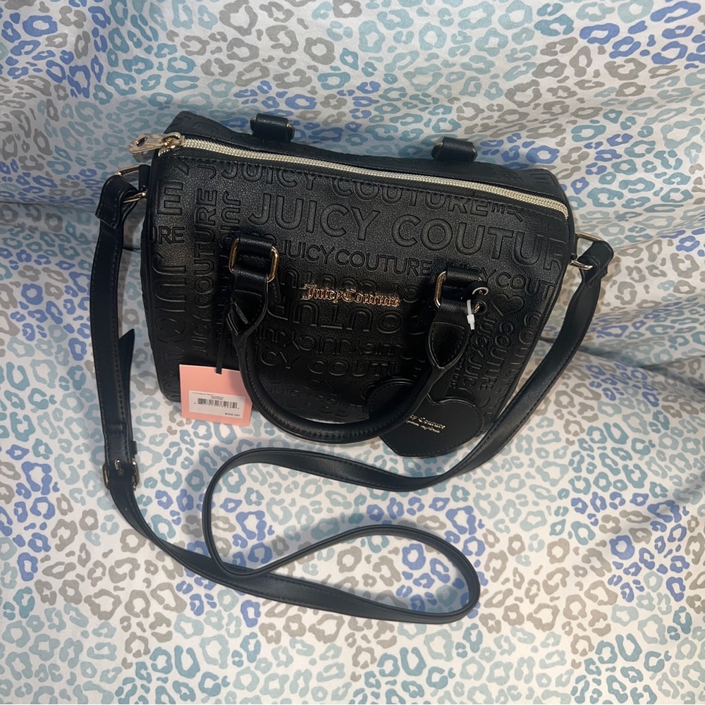 New Black Juicy Couture Purse Licorice Satchel Barrel Bag MSRP $99 Embossed - Picture 2 of 6
